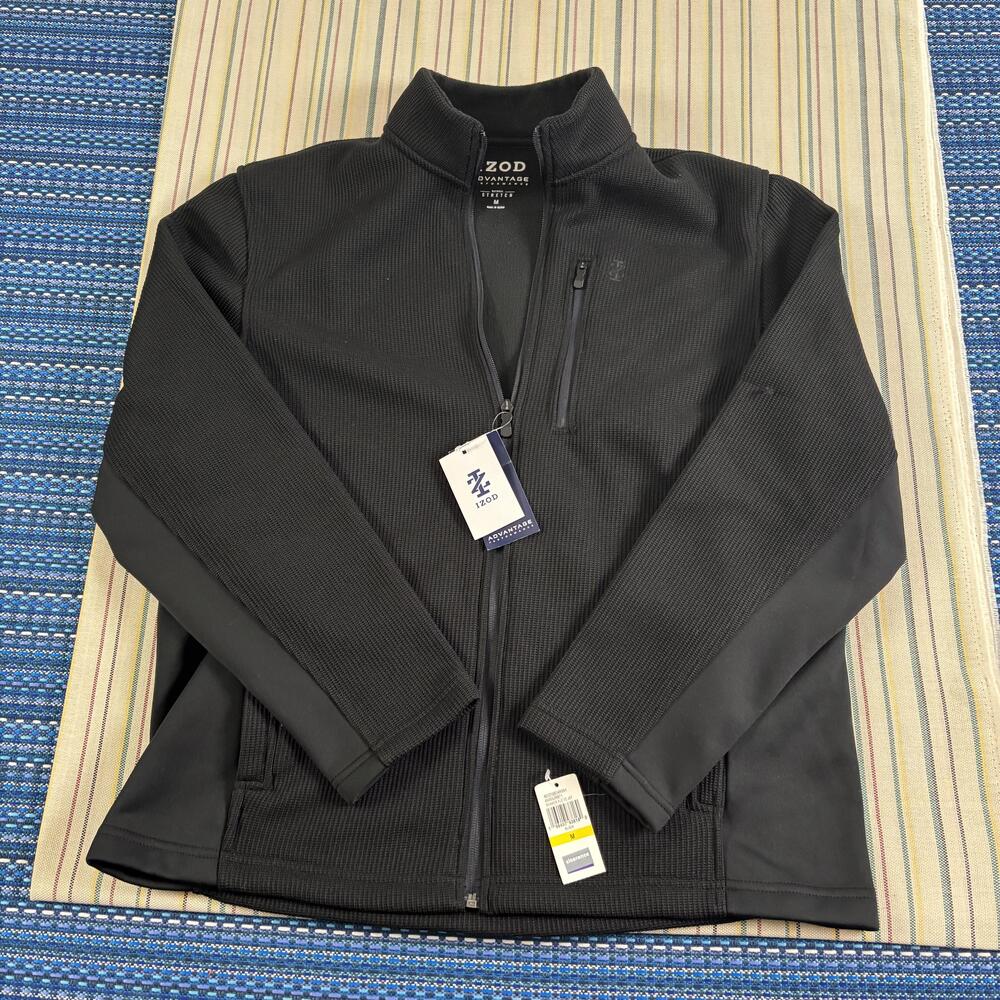 IZOD Jacket Mens Medium Black Advantage Performance Fleece Full Zip Softshell